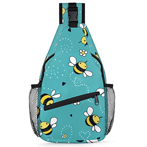 Lustiger Bienen-Sling-Rucksack für Herren und Damen, Tierbienenen, Umhängetasche, Brusttasche für Reisen, Wandern, lässiger Tagesrucksack, Rucksack, multi, 35,6 cm, Sling Rucksack von TropicalLife