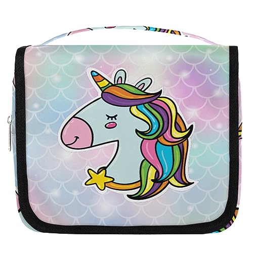 Magic Unicorn Fischschuppen Reise Kulturbeutel für Damen Herren Einhorn Kulturbeutel Tasche Hängende Toilettenartikel Kosmetik Make-up Organizer, farbe, 4.7 L, Taschen-Organizer von TropicalLife