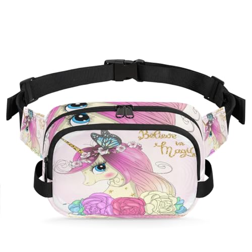 Magische Blume Einhorn Bauchtasche Bauchtasche für Damen Herren Mädchen Jungen Kinder Einhorn Bauchtasche Laufen Sport Wandern Tasche Geldbörsen Gürteltasche, farbe, XL, Taschen-Organizer von TropicalLife