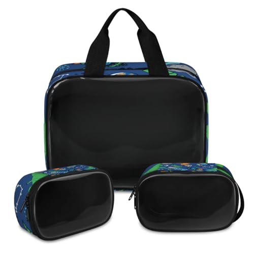 Make-up-Tasche mit Dinosaurier-Motiv für Damen und Herren, Dinosaurier, durchscheinend, Kosmetiktasche, Kulturbeutel, Duschtasche, 3 Stück, Reise-Kulturartikel, Kosmetik-Organizer, farbe, XL, von TropicalLife