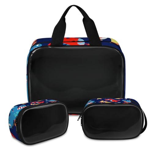 Make-up-Tasche mit niedlichem Dinosaurier-Muster, für Damen und Herren, Dinosaurier-Kosmetiktasche, Waschbeutel, Duschtasche, 3 Stück, Reise-Kulturartikel, Kosmetik-Organizer, farbe, XL, von TropicalLife