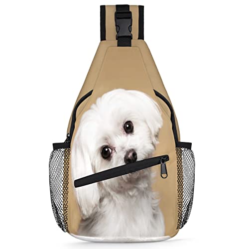 Malteser-Hunde-Rucksack für Herren und Damen, niedlich, Umhängetasche für Reisen, Wandern, lässiger Tagesrucksack, Rucksack, multi, 35,6 cm, Sling Rucksack von TropicalLife