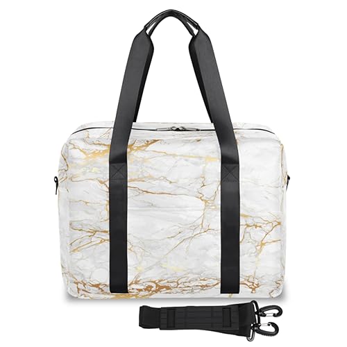 Marmor Golden Travel Duffel Bags for Women Men Marble Print Weekend Overnight Bag 32L Large Cabin Holdall Tote Bag for Travel Sports Gym, farbe, 32 L, Taschen-Organizer von TropicalLife