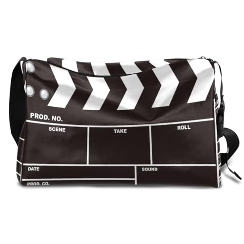 Movie Clapboard Black Leather Duffle Bag for Man Woman Boys Girls, Movie Weekend Overnight Sports Gym Bag Travel Bag Single Shoulder Crossbody Handbag, farbe, 18.5L, Taschen-Organizer von TropicalLife