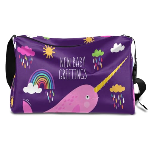 Nette Narwhal Leder Duffle Bag für Mann Frau Jungen Mädchen Narwhal Einhorn Wochenende Übernachtung Sport Gym Bag Reisetasche Single Shoulder Crossbody Handtasche, farbe, 18.5L, Taschen-Organizer von TropicalLife