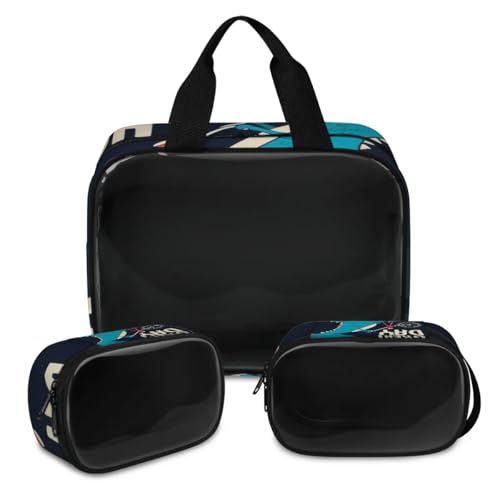 Niedliche Dinosaurier-Fahrrad-Make-up-Tasche für Damen und Herren, Dinosaurier-Kosmetiktasche, Waschbeutel, Duschtasche, 3 Stück, Reise-Kulturbeutel, Toilettenartikel, Kosmetik-Organizer, farbe, XL, von TropicalLife