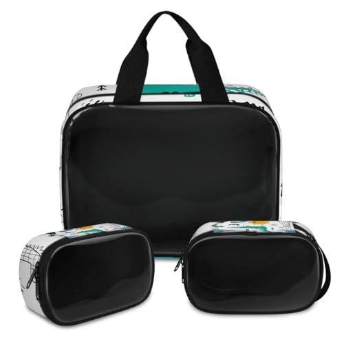 Niedliche Dinosaurier-Make-up-Tasche für Damen und Herren, Tier-Cartoons, durchscheinend, Kosmetiktasche, Waschbeutel, Duschtasche, 3 Stück, Reise-Kulturartikel, Toilettenartikel, Kosmetik-Organizer, von TropicalLife