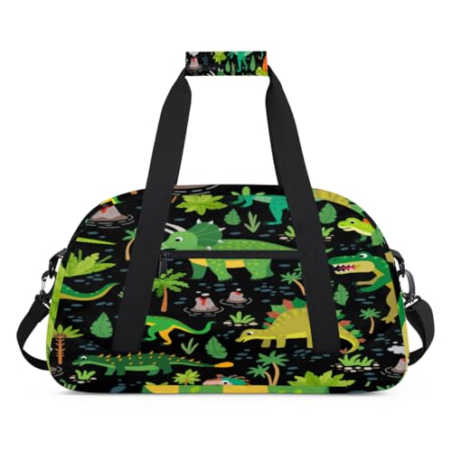 Niedliche Dinosaurier-Sporttasche für Damen und Herren, Dinosaurier, 24 l, Wochenend-Übernachtungstasche, Tragetasche, Reisetasche, Turnbeutel für Kinder, Mädchen, Jungen, farbe, (24L) UK, von TropicalLife