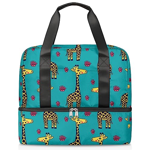 Niedliche Giraffen-Reisetasche mit 21 l Giraffen-Design, Wochenendtasche mit Trolley-Ärmel, nasse getrennte Sporttasche, Fitnessstudio, Reisetasche für Männer und Frauen, Wochenendtasche, multi, 21L, Reisetasche von TropicalLife