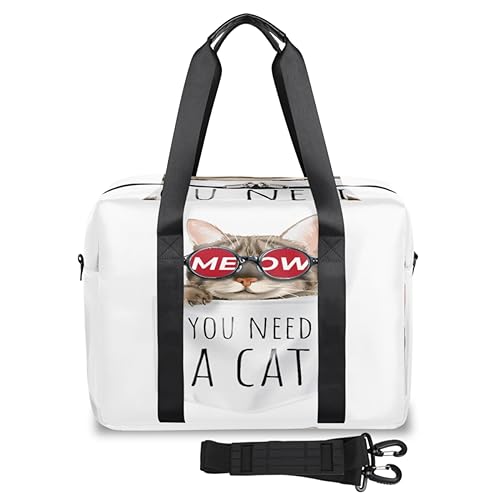 Niedliche Katzen-Cartoon-Reisetasche für Damen und Herren, Katze, lustige Wochenend-Übernachtungstasche, 32 l, große Kabine, Tragetasche für Reisen, Sport, Fitnessstudio, farbe, 32 L, von TropicalLife