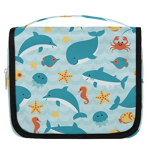 Niedliche Meerestiere, Reise-Kulturbeutel für Damen und Herren, niedliche Delfine, Kulturbeutel, zum Aufhängen, Kosmetik- und Make-up-Organizer, farbe, 4.7 L, Taschen-Organizer von TropicalLife