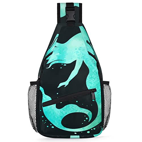 Niedliche Meerjungfrau-Silhouette, Schultertasche, für Herren und Damen, Meerjungfrau, Umhängetasche für Reisen, Wandern, lässiger Tagesrucksack, Rucksack, multi, 35,6 cm, Sling Rucksack von TropicalLife