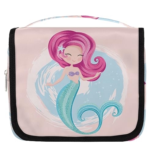 Niedliche kleine Meerjungfrau Reise Kulturbeutel für Frauen Männer Meerjungfrau Kulturbeutel Tasche hängen Toilettenartikel Kosmetik Make-up Organizer, farbe, 4.7 L, Taschen-Organizer von TropicalLife