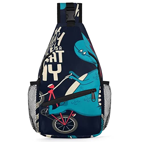 Niedlicher Dinosaurier-Fahrrad-Rucksack für Herren und Damen, Dinosaurier, Umhängetasche, Brusttasche für Reisen, Wandern, lässiger Tagesrucksack, Rucksack, multi, 35,6 cm, Sling Rucksack von TropicalLife