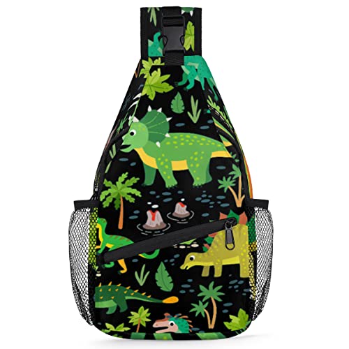 Niedlicher Dinosaurier-Rucksack für Herren und Damen, Dinosaurier, Umhängetasche, Brusttasche für Reisen, Wandern, lässiger Tagesrucksack, Rucksack, multi, 35,6 cm, Sling Rucksack von TropicalLife