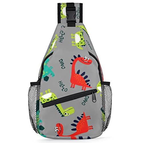 Niedlicher Dinosaurier-Rucksack für Herren und Damen, lustiger Dino-Umhängetasche, Brusttasche für Reisen, Wandern, lässiger Tagesrucksack, Rucksack, multi, 35,6 cm, Sling Rucksack von TropicalLife