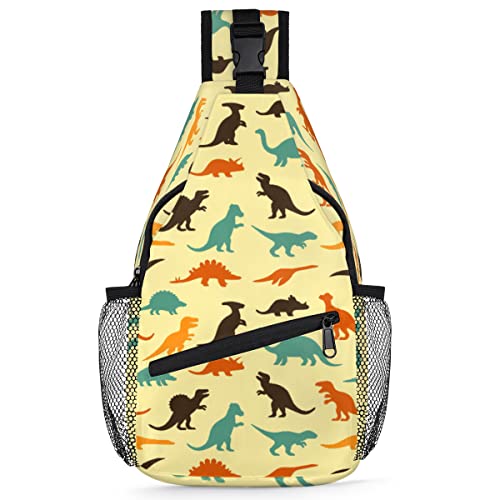 Niedlicher Dinosaurier-Tier-Schulterrucksack für Herren und Damen, Dinosaurier, Umhängetasche, Brusttasche für Reisen, Wandern, lässiger Tagesrucksack, Rucksack, multi, 35,6 cm, Sling Rucksack von TropicalLife