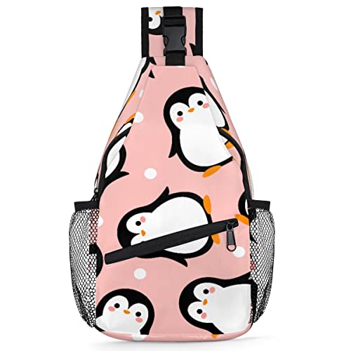 Niedlicher Pinguin-Cartoon-Rucksack für Herren und Damen, Pinguin, Umhängetasche, Brusttasche für Reisen, Wandern, lässiger Tagesrucksack, Rucksack, multi, 35,6 cm, Sling Rucksack von TropicalLife