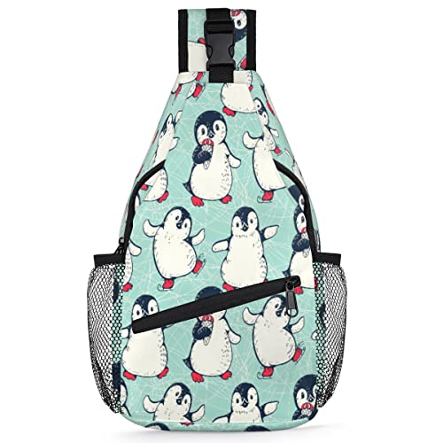 Niedlicher Pinguin-Rucksack für Herren und Damen, Pinguin-Druck, Umhängetasche für Reisen, Wandern, lässiger Tagesrucksack, Rucksack, multi, 35,6 cm, Sling Rucksack von TropicalLife