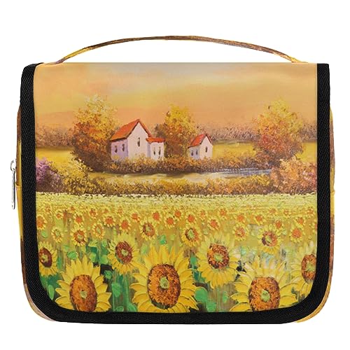 Öl Sonnenblumen Reise Kulturbeutel für Frauen Männer Öl Landschaft Waschbeutel Tasche Hängende Toilettenartikel Kosmetik Make-up Organizer, farbe, 4.7 L, Taschen-Organizer von TropicalLife