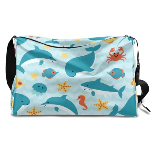 Ocean Creatures Leder Duffle Bag für Mann Frau Jungen Mädchen Ozean Tier Wochenende Übernachtung Sport Gym Bag Reisetasche Single Shoulder Crossbody Handtasche, farbe, 18.5L, Taschen-Organizer von TropicalLife