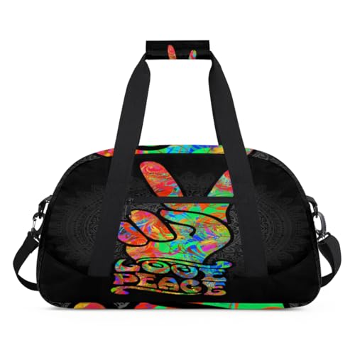 Peace Love Sign Mandala Sports Duffel Bag for Women Men, Sign 24L Weekend Overnight Bag Tote Holdall Travel Gym Bag for Kids Girls Boys, farbe, (24L) UK, Taschen-Organizer von TropicalLife