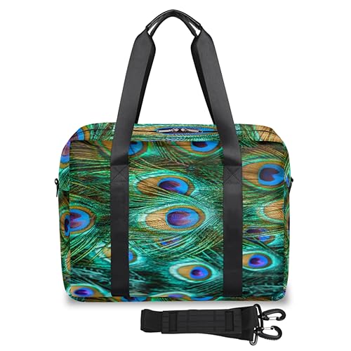 Peacock Feather Travel Duffel Bags for Women Men Peacock Weekend Overnight Bag 32L Large Cabin Holdall Tote Bag for Travel Sports Gym, farbe, 32 L, Taschen-Organizer von TropicalLife