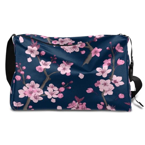 Pink Cherry Blossom Leder Duffle Bag für Mann Frau Jungen Mädchen Cherry Weekend Overnight Sport Gym Bag Reisetasche Single Shoulder Crossbody Handtasche, farbe, 18.5L, Taschen-Organizer von TropicalLife