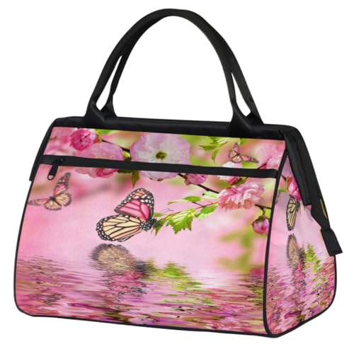 Pink Cherry Butterfly Travel Duffel Bag for Women Men 24L, Cherry Weekend Bag Sports Tote Gym Travel Weekender Bag, farbe, (24L) UK, Taschen-Organizer von TropicalLife