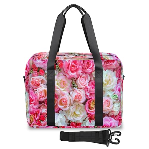 Pink Roses Travel Duffel Bags for Women Men Roses Weekend Overnight Bag 32L Large Cabin Holdall Tote Bag for Travel Sports Gym, farbe, 32 L, Taschen-Organizer von TropicalLife