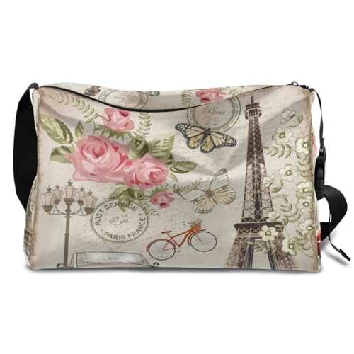 Postkarte Paris Vintage Leder Duffle Bag für Mann Frau Jungen Mädchen Paris Wochenende Übernachtung Sport Gym Bag Reisetasche Single Shoulder Crossbody Handtasche, farbe, 18.5L, Taschen-Organizer von TropicalLife