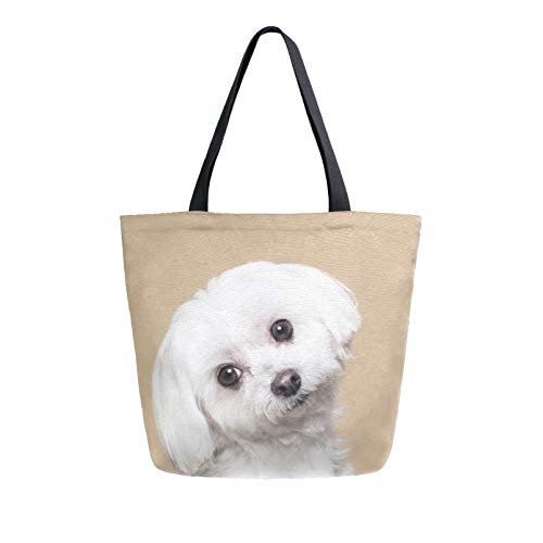 RELEESSS Malteser Hund Frauen Canvas Tote Bag Strandtasche Einkaufstasche Schultertasche Handtasche von TropicalLife