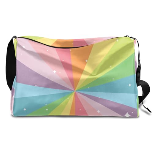 Rainbow Beams Leder Duffle Bag für Mann Frau Jungen Mädchen Regenbogen Wochenende Übernachtung Sport Gym Bag Reisetasche Single Shoulder Crossbody Handtasche, farbe, 18.5L, Taschen-Organizer von TropicalLife