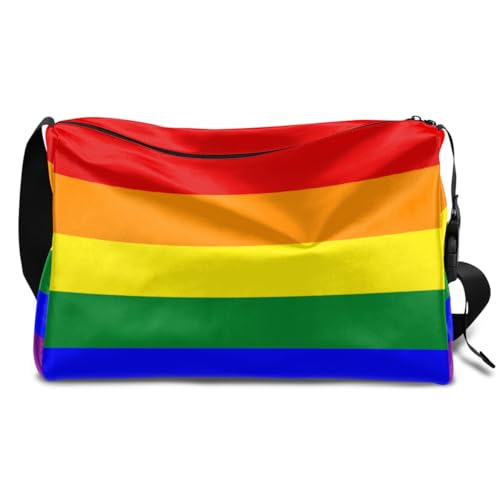 Rainbow Flag Leder Duffle Bag für Mann Frau Jungen Mädchen Regenbogen LGBT Wochenende Übernachtung Sport Gym Bag Reisetasche Single Shoulder Crossbody Handtasche, farbe, 18.5L, Taschen-Organizer von TropicalLife