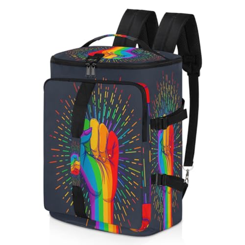 Rainbow Hand Sport Duffel Rucksack für Männer Frauen, Regenbogen Gay Pride Wochenendtasche mit Schuhfach Tote Übernachtungstasche 47,5L für Sport Gym Reisen, farbe, 47.5L, Taschen-Organizer von TropicalLife