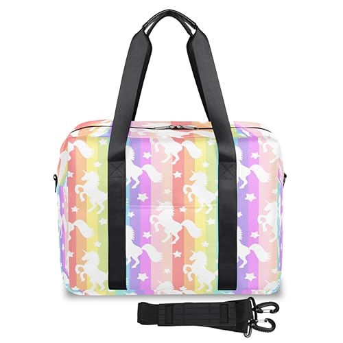 Rainbow Unicorns Travel Duffel Bags for Women Men Horse Unicorns Weekend Overnight Bag 32L Large Cabin Holdall Tote Bag for Travel Sports Gym, farbe, 32 L, Taschen-Organizer von TropicalLife