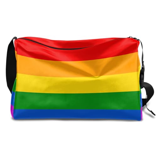 Regenbogen-Flagge Leder Duffle Bag für Mann Frau Jungen Mädchen Regenbogen Bunte Wochenende Übernachtung Sport Gym Tasche Reisetasche Single Schulter Crossbody Handtasche, farbe, 18.5L, von TropicalLife