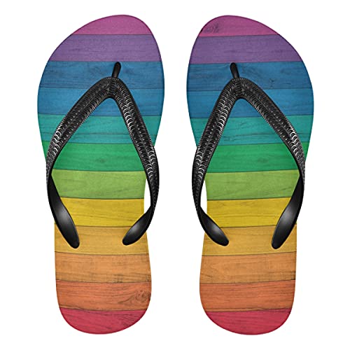 Regenbogen Holzstreifen Damen Flip Flops Unisex Erwachsene Flip Flops Zehensteg Flip Flop Größe XS Sommer Sandale für Herren, mehrfarbig, 42/44 EU von TropicalLife