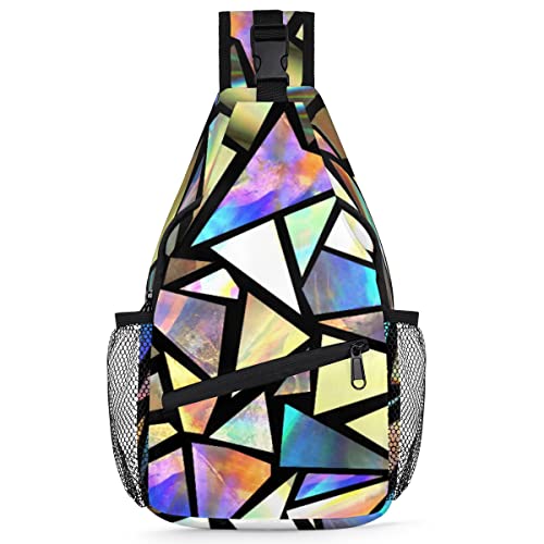 Regenbogen-geometrischer Sling-Rucksack für Herren und Damen, geometrisches Dreieck, Umhängetasche, Brusttasche für Reisen, Wandern, lässiger Tagesrucksack, Rucksack, multi, 35,6 cm, Sling Rucksack von TropicalLife