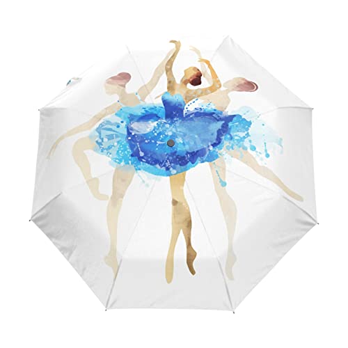 Regenschirm Ballerina Tanzen Ballett Druck Winddicht 3 Falten Regenschirm Auto Öffnen Schließen für Frauen Männer Mädchen Jungen Unisex Ultraleicht Outdoor Reise Kompakter Regenschirm von TropicalLife