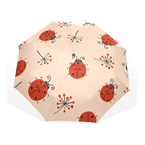 Regenschirm Blume Marienkäfer Tier Muster Winddicht 3 Falten Regenschirm für Damen Herren Mädchen Jungen Unisex Ultraleicht Outdoor Reise Kompakt Regenschirm von TropicalLife
