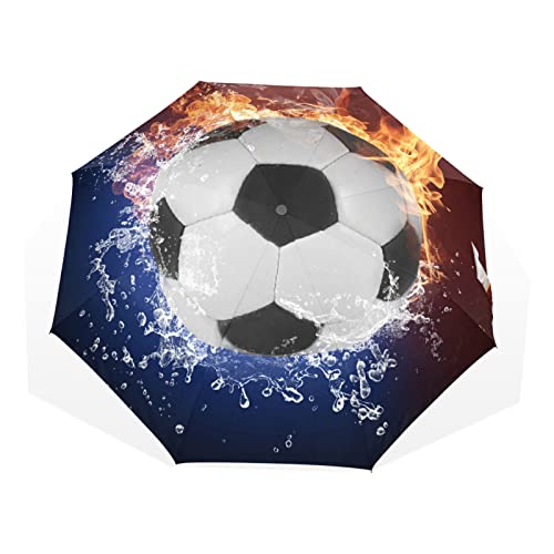 Regenschirm Feuer Wasser Fußball Sport Ball Winddicht 3 Falten Regenschirm für Damen Herren Mädchen Jungen Unisex Ultraleicht Outdoor Reise Kompakt Regenschirm von TropicalLife