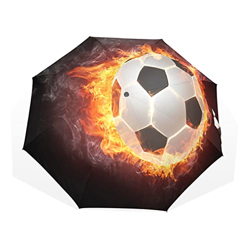 Regenschirm Fire Sport Fußball Winddicht 3 Falten Regenschirm für Damen Herren Mädchen Jungen Unisex Ultraleicht Outdoor Reise Kompakt Regenschirm von TropicalLife