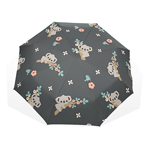 Regenschirm Koala Vogel Tier Blume Blätter Winddicht 3 Falten Regenschirm für Damen Herren Mädchen Jungen Unisex Ultraleicht Outdoor Reise Kompakter Regenschirm von TropicalLife