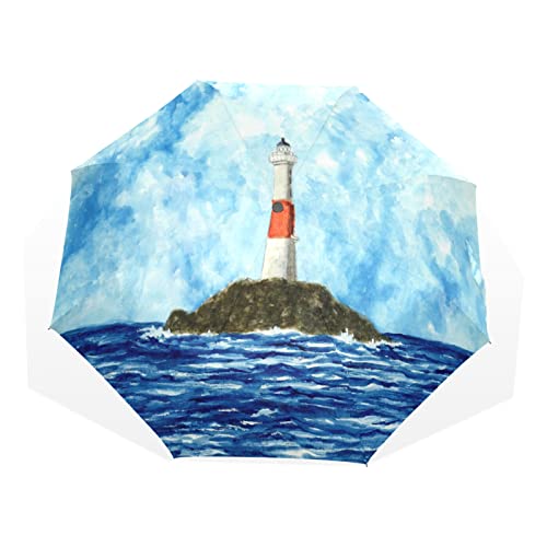 Regenschirm Kunst Malerei Ozean Meer Leuchtturm Winddicht 3 Falten Regenschirm für Damen Herren Mädchen Jungen Unisex Ultraleicht Outdoor Reise Kompakter Regenschirm von TropicalLife