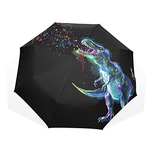 Regenschirm Kunst Malerei Regenbogen Tier Dinosaurier Winddicht 3 Falten Regenschirm für Frauen Männer Mädchen Jungen Unisex Ultraleicht Outdoor Reise Kompakt Regenschirm von TropicalLife