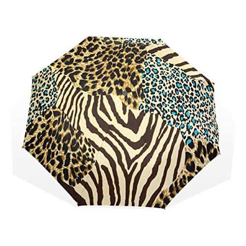 Regenschirm Leopard Zebra Tierdruck Winddicht 3 Falten Regenschirm für Damen Herren Mädchen Jungen Unisex Ultraleicht Outdoor Reise Kompakt Regenschirm von TropicalLife