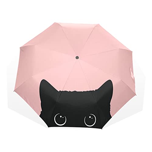 TropicalLife Regenschirm Pink Niedliche Katze 3 Falten Winddicht Unisex Ultraleicht Outdoor Reise Kompakt von TropicalLife