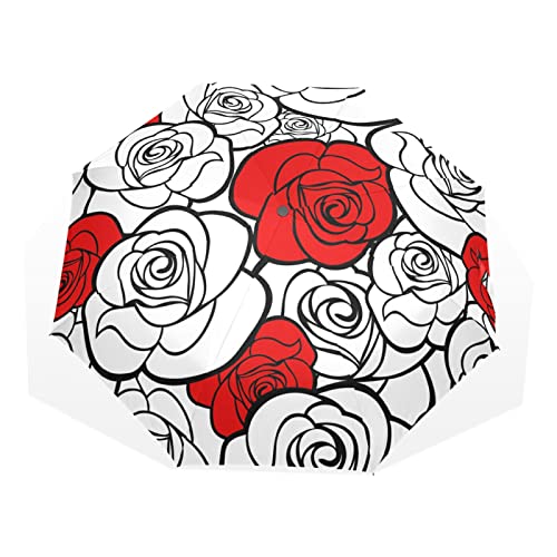 Regenschirm Rose Blumenmuster Druck Winddicht 3 Falten Regenschirm für Damen Herren Mädchen Jungen Unisex Ultraleicht Outdoor Reise Kompakter Regenschirm von TropicalLife