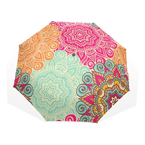 Regenschirm Tribal Ethno Floral Mandala Winddicht 3 Falten Regenschirm für Damen Herren Mädchen Jungen Unisex Ultraleicht Outdoor Reise Kompakt Regenschirm von TropicalLife